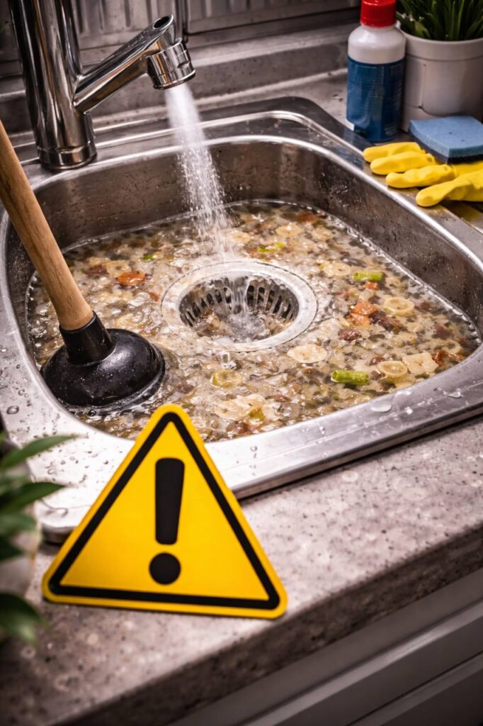 A plumber performing a drain camera inspection in a Toronto basement to find a blockage.