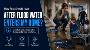 Homeowner assessing flood water damage in a Toronto basement