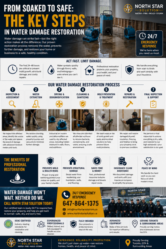 Technician inspecting water damage in a Toronto home